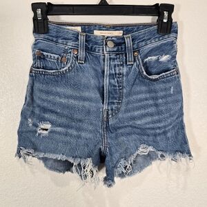 Levi’s Premium Ribcage Denim High-Waist Button-fly Big E Frayed Hems Size‎ 24